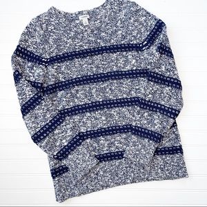 LL Bean Marled Navy White Crewneck Sweater Small
